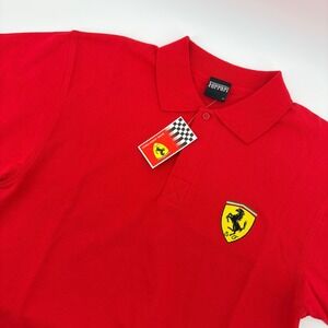 Ferrari Polo Shirt Mens Medium Red Embroidered Shield Logo Short Sleeve New
